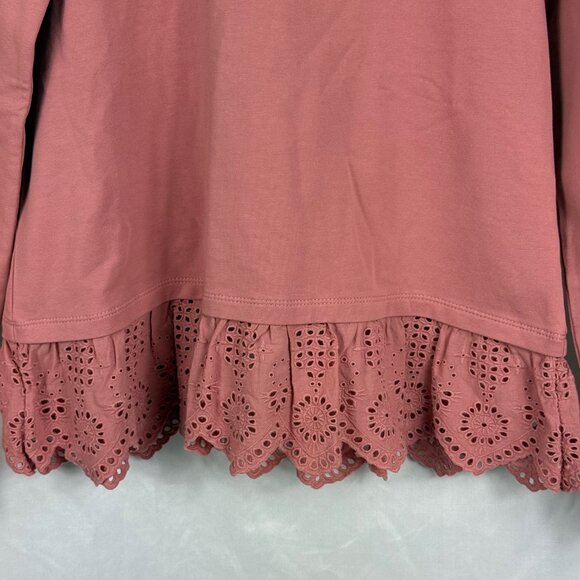 Talbot's Long Sleeved Eyelet Lace Trimmed Peplum Top Women's Size Small Pink Top - Picture 3 of 8